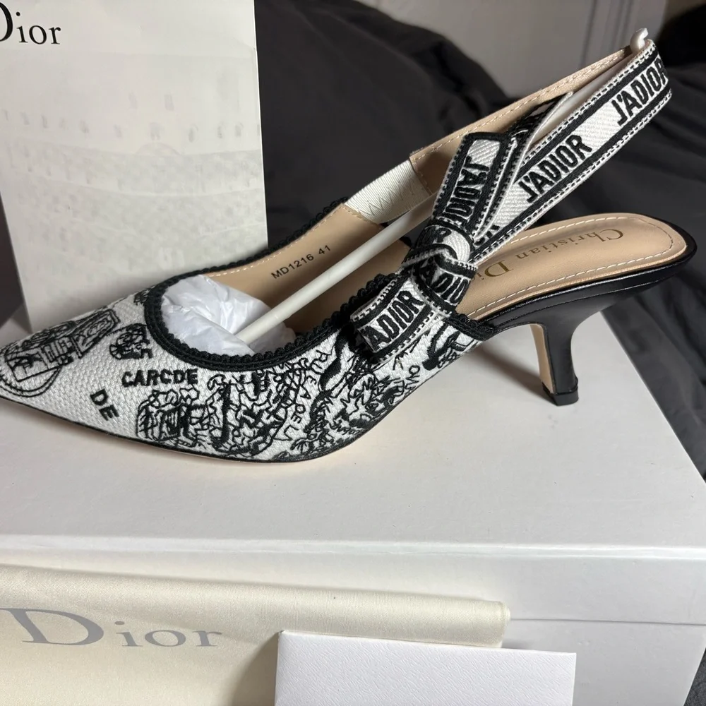 Dior Women's Monochrome Patterned Heels - Picture 2 of 10